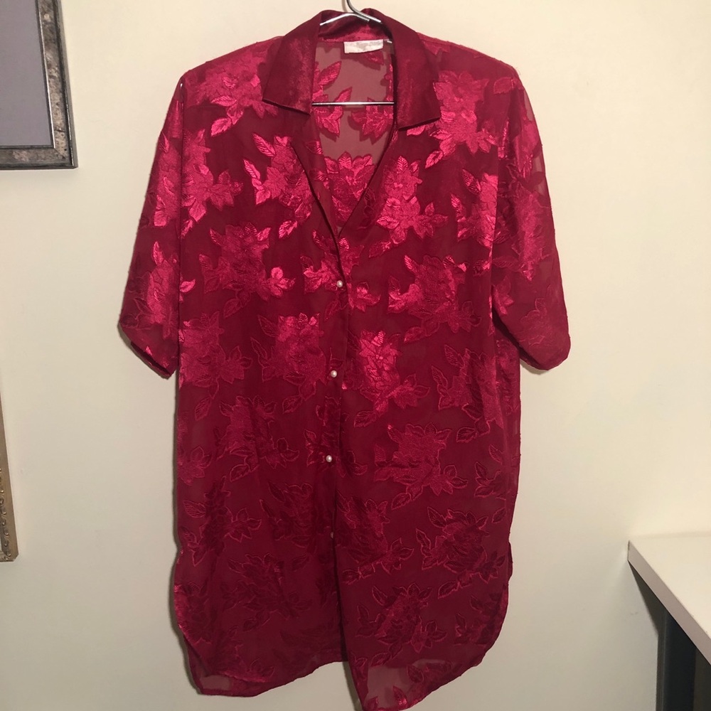 VTG 80s 90s The Lingerie Collection Pajama Nightshirt Satin Button Up Small Red